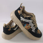 Damen nan modische Plateau-Sneaker mit floralem Canvasmuster und Velourslederbesatz R&B