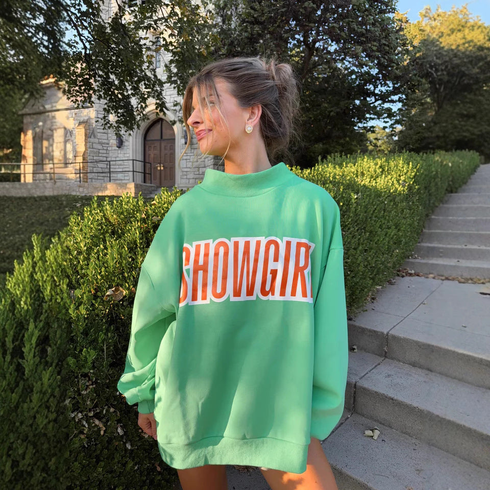 Damen nan weites Sweatshirt mit hohem Kragen und auffälligem Frontprint R&B