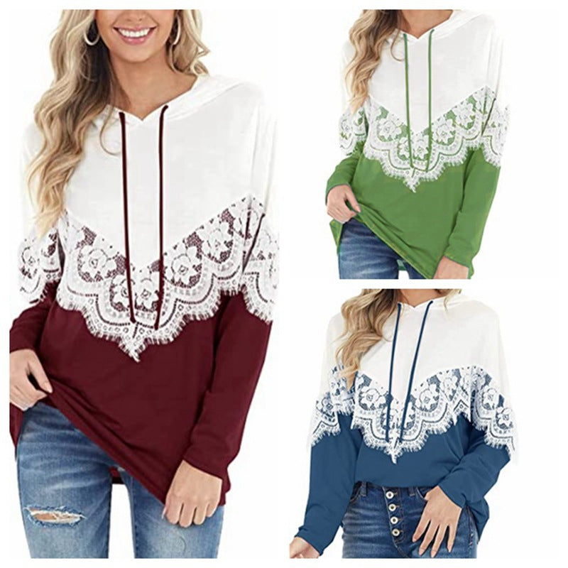 Damen Kapuzenpullover mit kunstvoller Spitzenapplikation R&B
