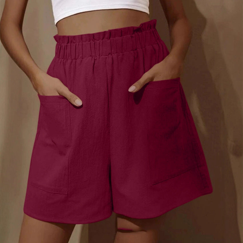 Damen lässige Leinen-Shorts mit elastischem Taillenzug und praktischen Seitentaschen R&B