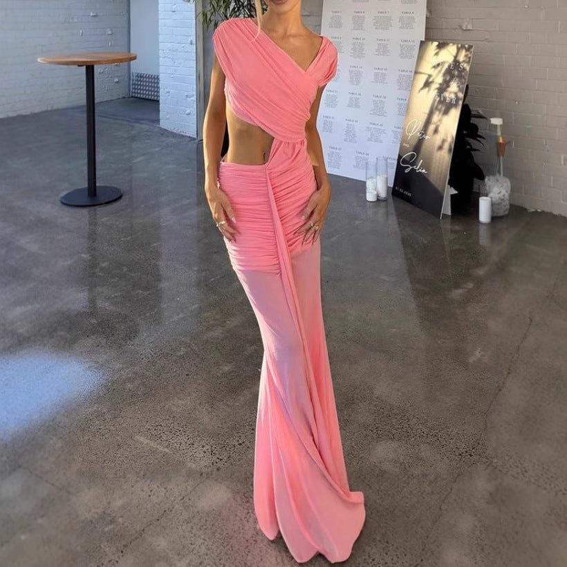 Damen Elegantes Maxikleid mit asymmetrischem Schnitt und Rüschendetails R&B
