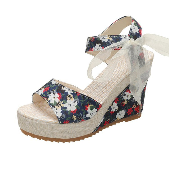 Damen Wedge-Sandalen mit floralem Design und hübschem Schleifenverschluss R&B