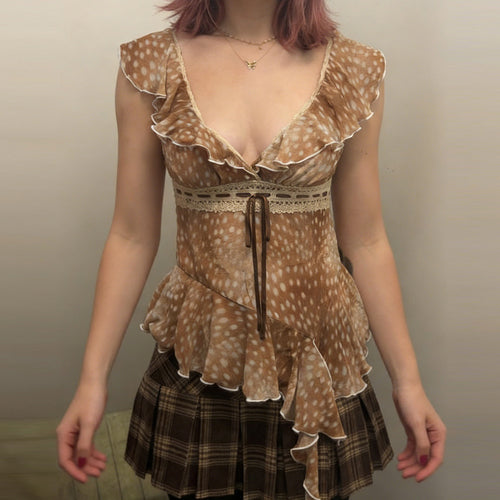 Damen asymmetrisches Sommerkleid mit Rüschen und Spitzenakzenten R&B