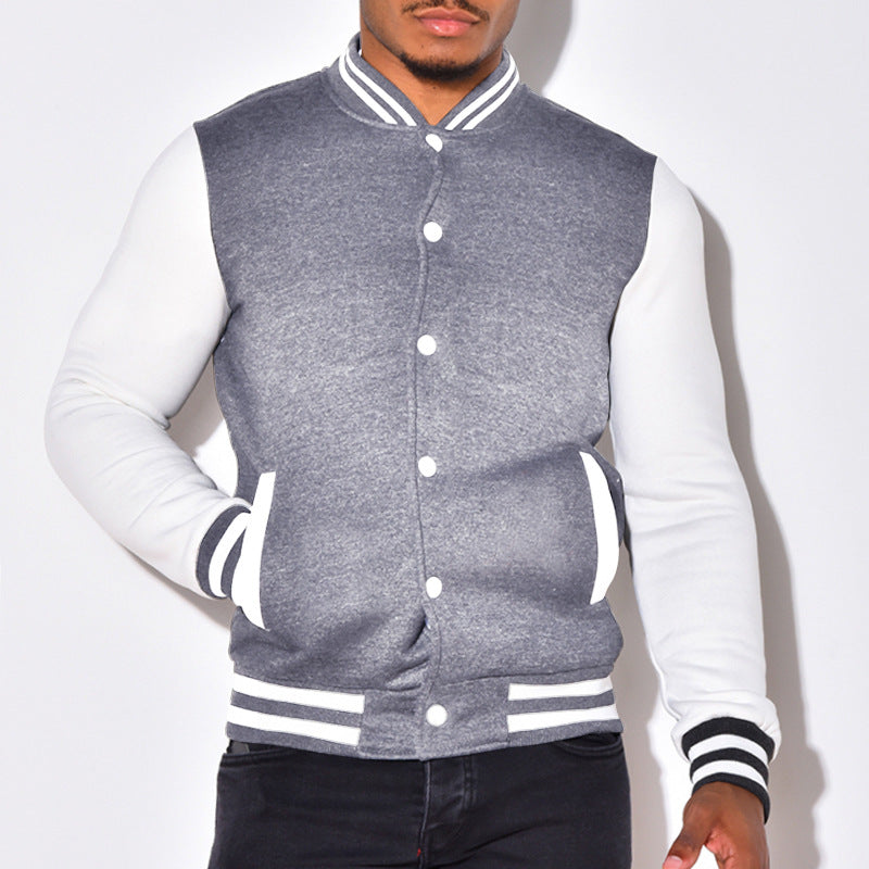 Herren sportliche Collegejacke mit kontrastierenden Ärmeln und Druckknöpfen R&B