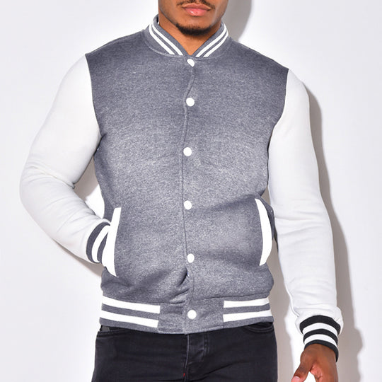 Herren sportliche Collegejacke mit kontrastierenden Ärmeln und Druckknöpfen R&B