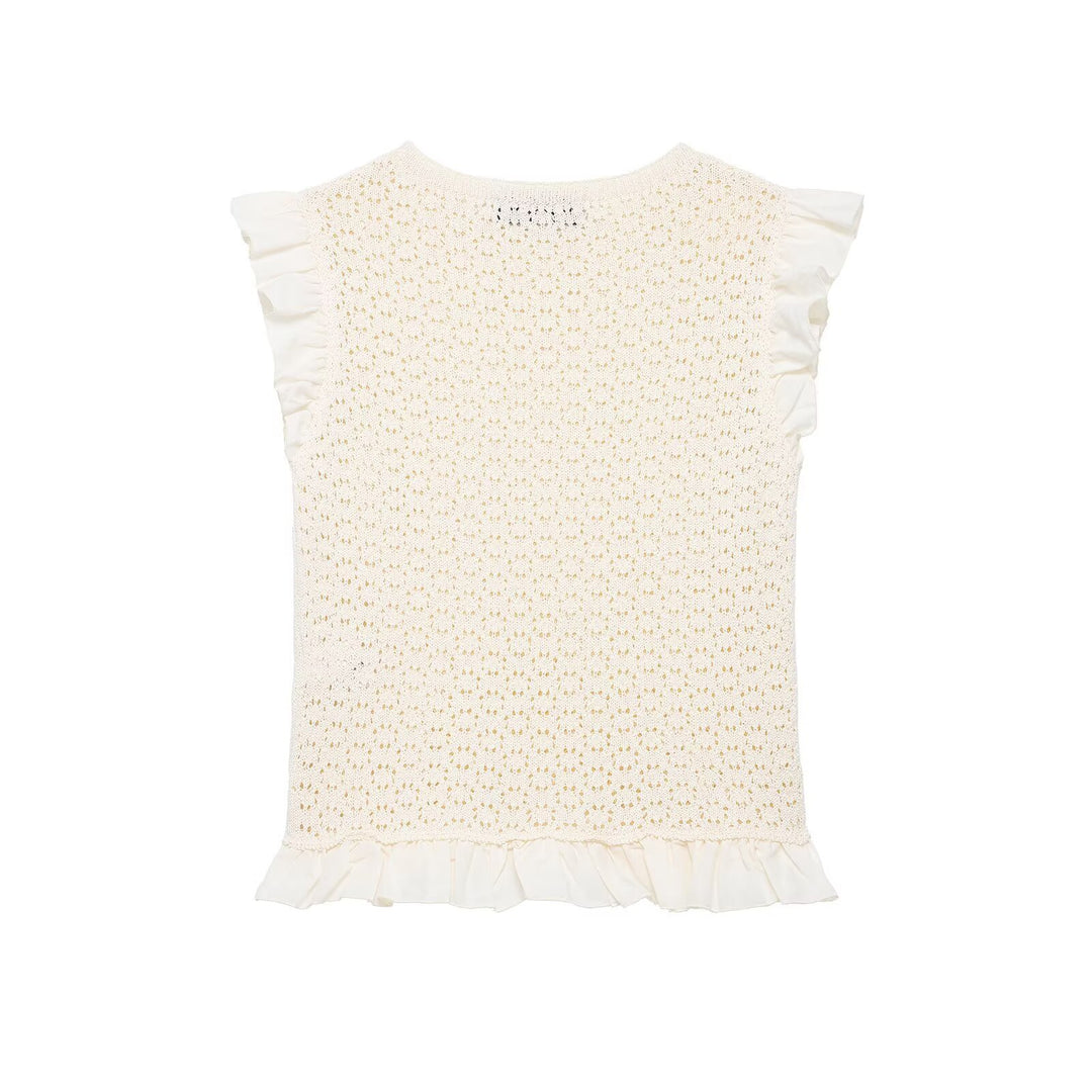Damen Rüschenshirt mit feiner Lochstickerei und gerafftem Saum R&B