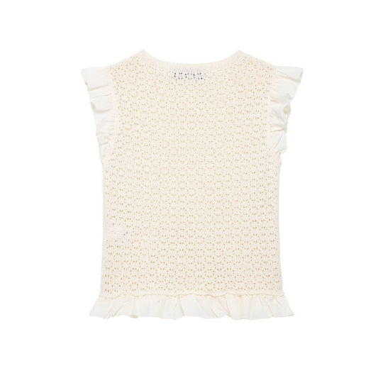 Damen Rüschenshirt mit feiner Lochstickerei und gerafftem Saum R&B