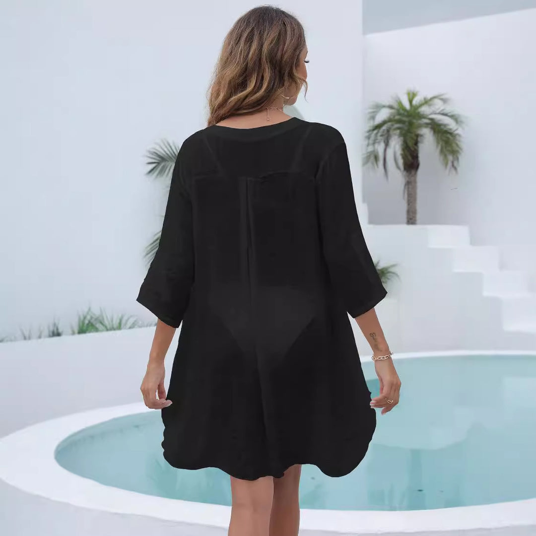 Damen legeres Strandkleid mit verschlusslosem V-Ausschnitt R&B