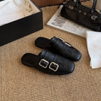 Damen Mules mit doppeltem Schnallenverschluss und eleganter Lederoberfläche