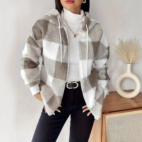 Damen Kuschelige Kapuzenjacke im Karodesign R&B