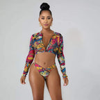 Damen Surf-Bikini-Set mit langärmeligem Oberteil und modischem Reißverschluss R&B