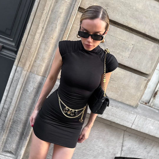 Damen Elegantes Minikleid mit hohem Kragen und raffinierten Rüschendetails R&B