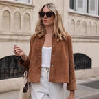 Damen Suede Jacke mit geschlossenen Knöpfen R&B