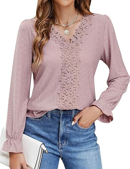 Damen elegante Bluse mit floralem Design und V-Ausschnitt R&B