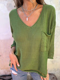 Damen legerer V-Ausschnitt Pullover mit praktischer Tasche