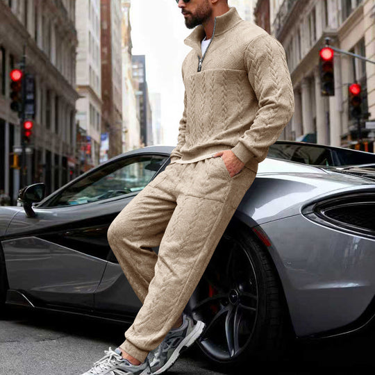 Herren sportliches Freizeit-Set mit strukturiertem Sweatstoff und seitlichen Reißverschlusstaschen R&B