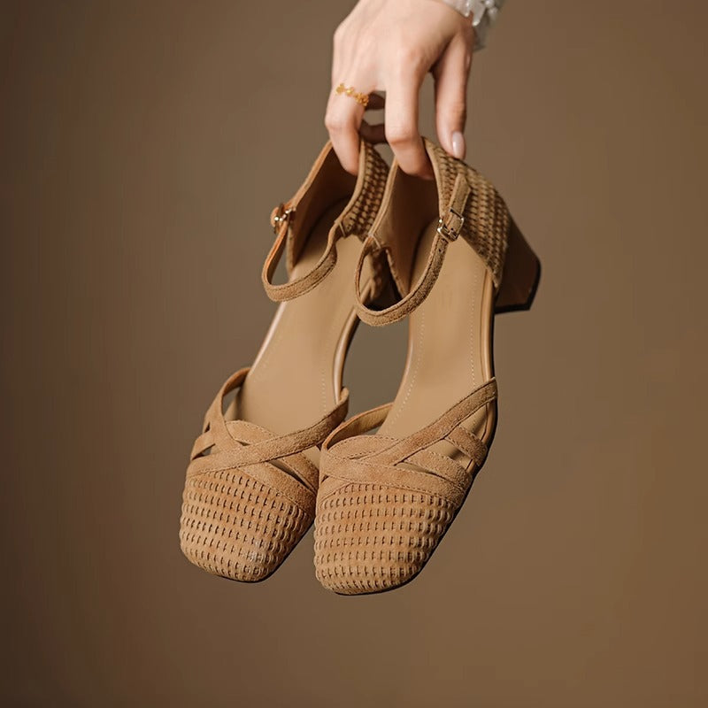 Damen Elegante Ballerinas mit geflochtener Struktur und verstellbarem Riemen R&B