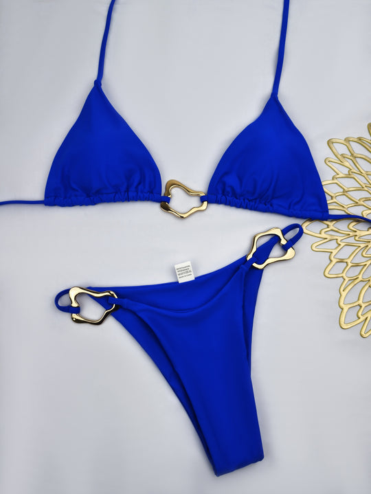 Damen Triangel-Bikini mit stilvollen Goldakzenten R&B