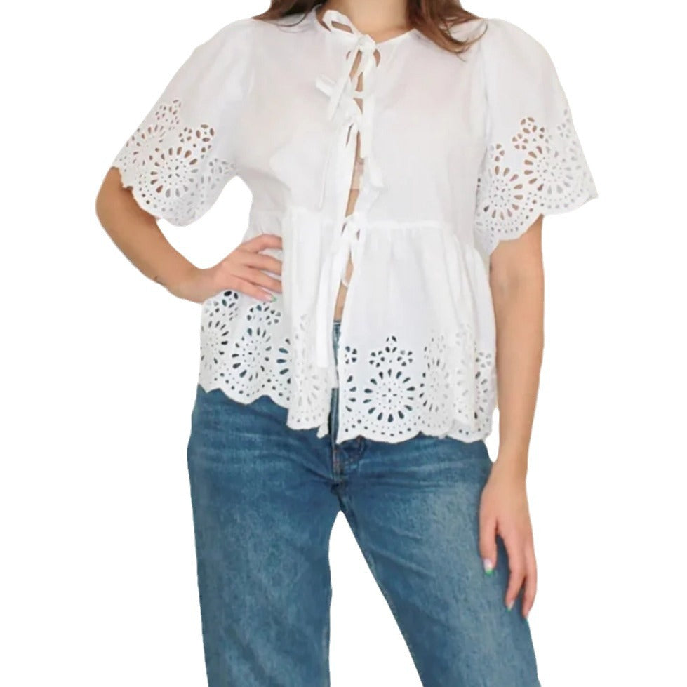 Damen Bluse mit Schnittdetails und Luftig-weitem Design R&B