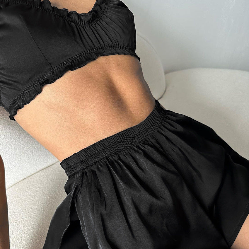 Damen Wunderschönes Schlafanzug-Set mit gerafftem Oberteil und bequemen Shorts R&B