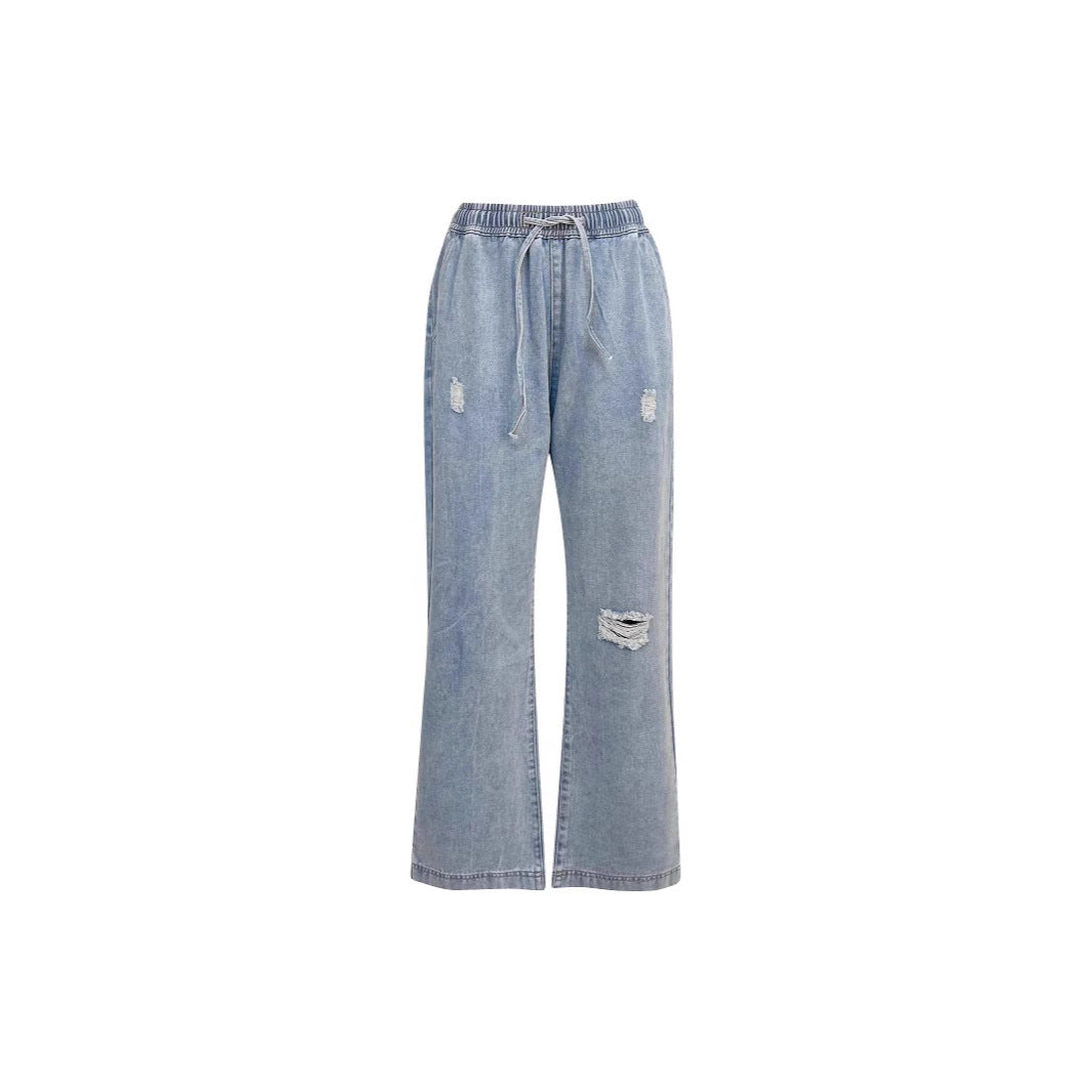Damen lässige weite Denim-Hose mit elastischem Bund R&B