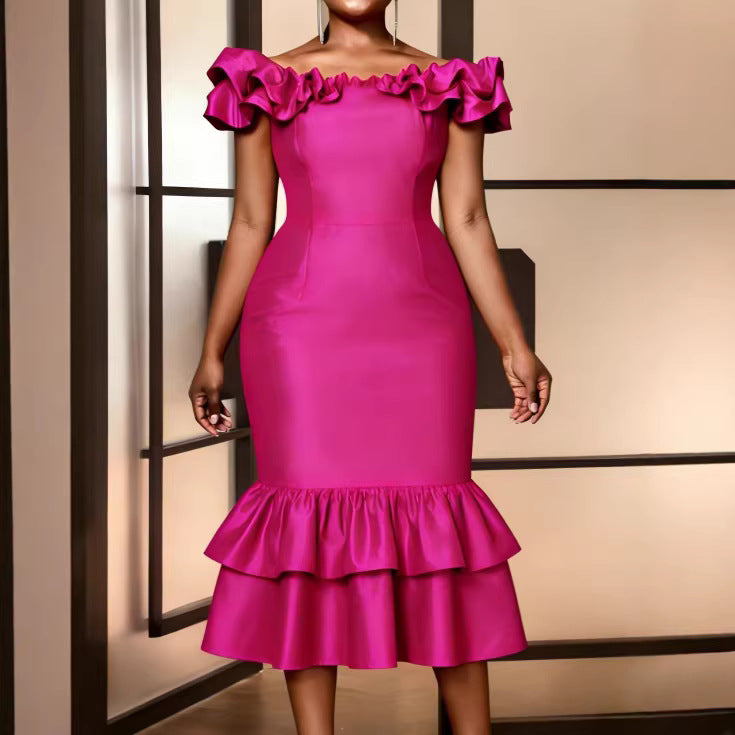 Damen Figurbetontes Abendkleid mit Rüschensaum R&B