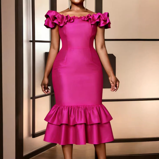Damen Figurbetontes Abendkleid mit Rüschensaum R&B