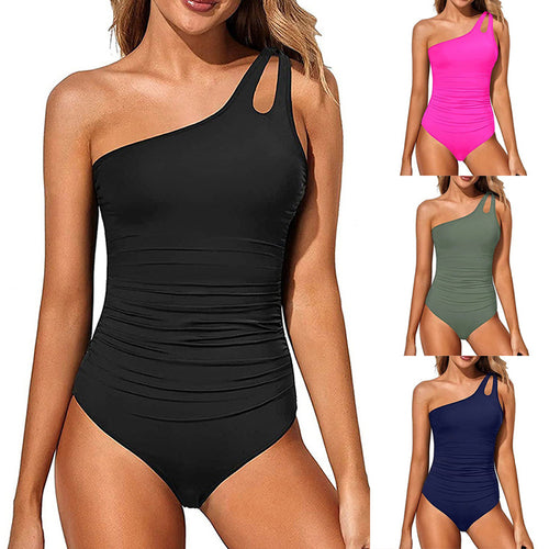 Damen Einseitiger Badeanzug mit elegantem Rüschenschnitt R&B