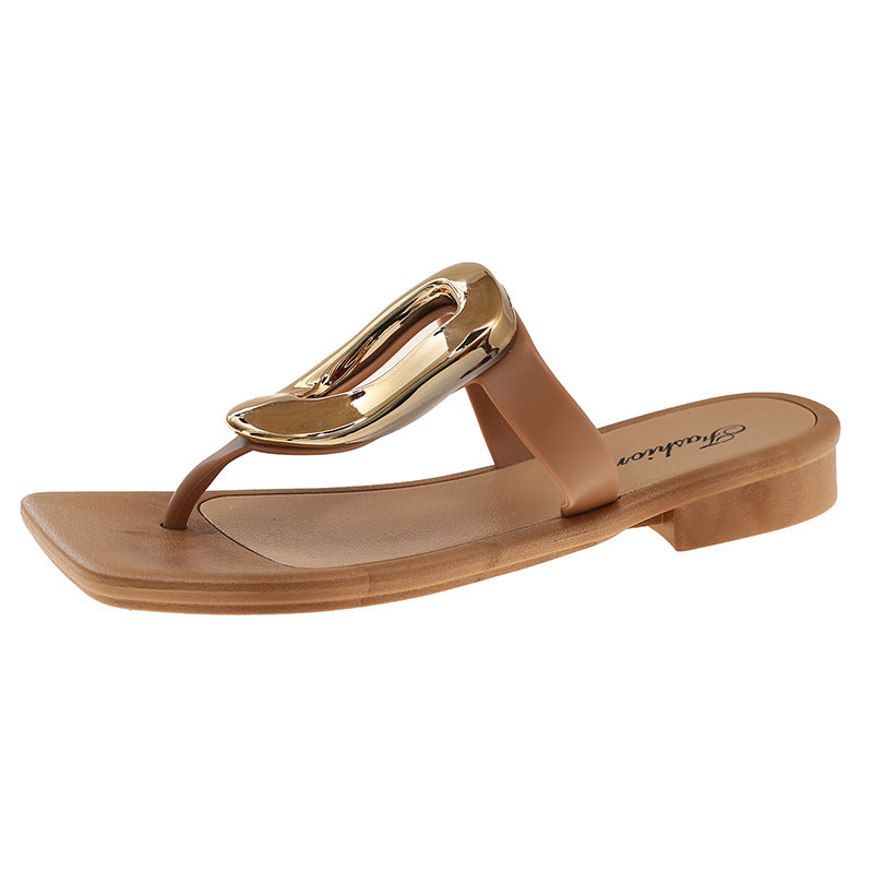 Damen Elegante Zehentrenner-Sandalen mit glänzendem Riemen und komfortablem Fußbett R&B