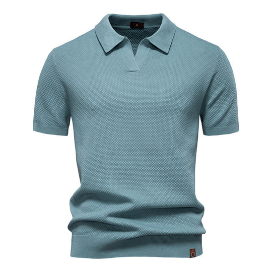 Herren nan strukturiertes Feinstrickpoloshirt mit offenem Reverskragen R&B