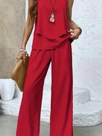 Damen elegantes Zweiteiliges Outfit mit fließendem Schnitt und weit geschnittenen Hosen R&B