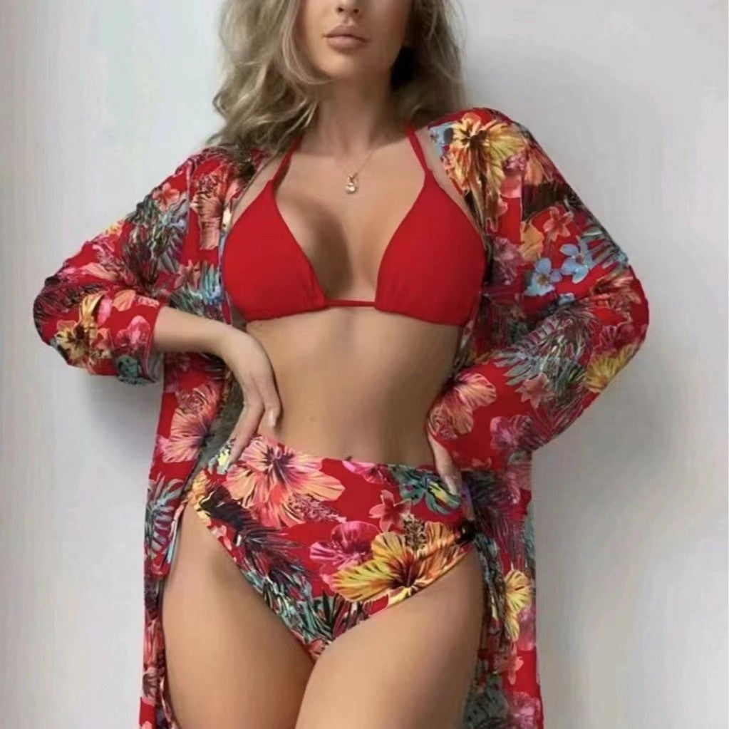Damen Hochtaillierte Bikini-Set mit floralem Design R&B