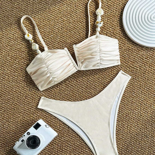 Damen Bikini mit Raffungen und dekorativen Trägern R&B