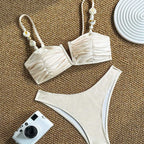 Damen Bikini mit Raffungen und dekorativen Trägern R&B