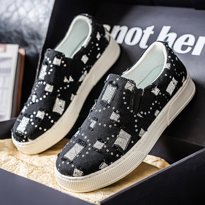 Damen elegante Slip-On Sneakers mit modischem Glitzerdesign R&B