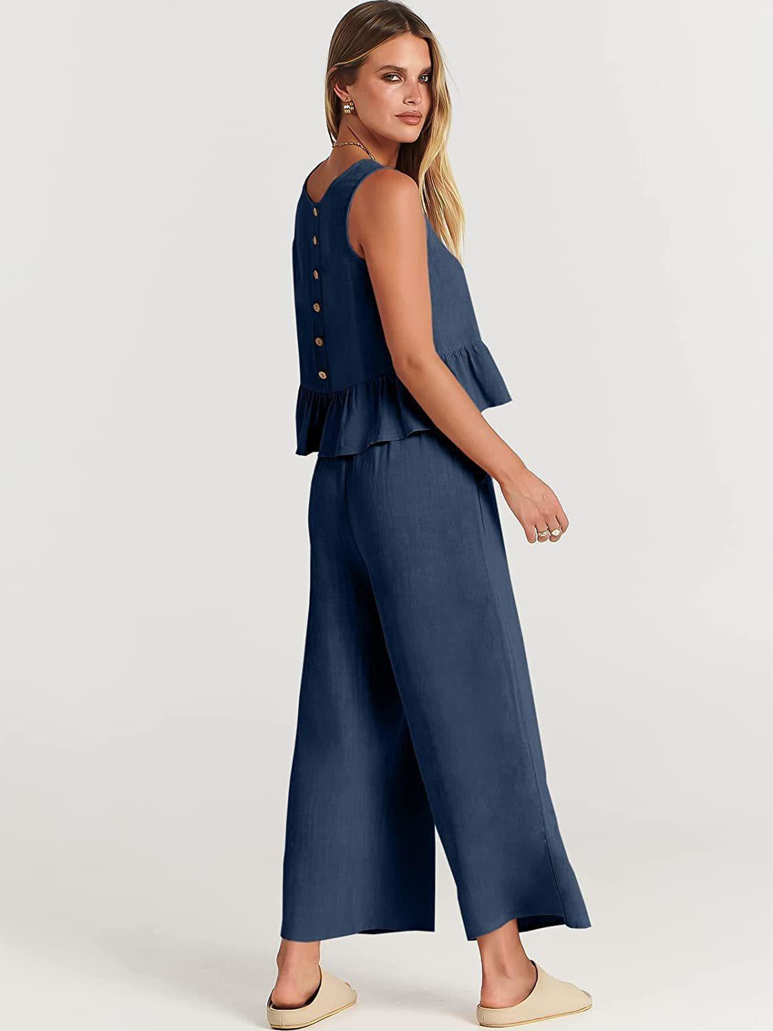 Damen Set mit lässigem Rüschendesign und weiten Hosen R&B