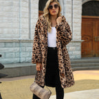 Damen Luxuriöser Fleece-Mantel mit Leopardenmuster R&B