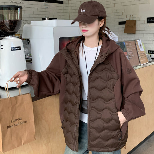 Damen Modische gesteppte Hybridjacke mit Kapuze und praktischen Taschen R&B