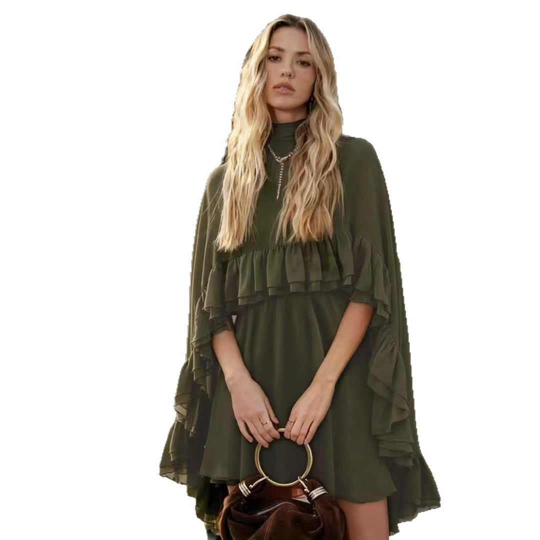 Damen Elegantes Rüschendress mit hochgeschlossenem Ausschnitt und fließendem Schnitt R&B