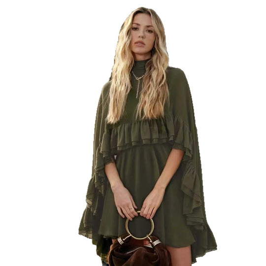 Damen Elegantes Rüschendress mit hochgeschlossenem Ausschnitt und fließendem Schnitt R&B