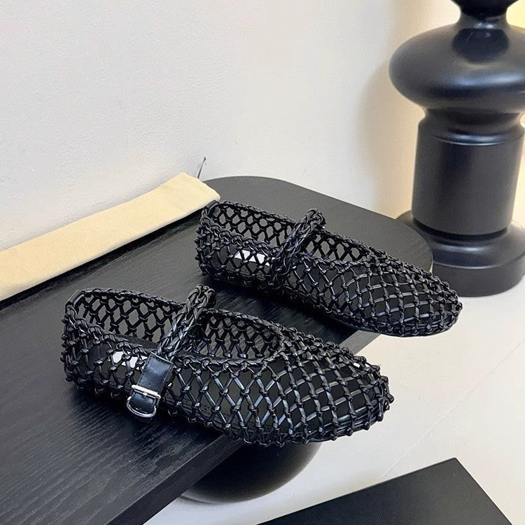 Damen Netz-Ballerinas mit verstellbarem Riemen und modischem Design
