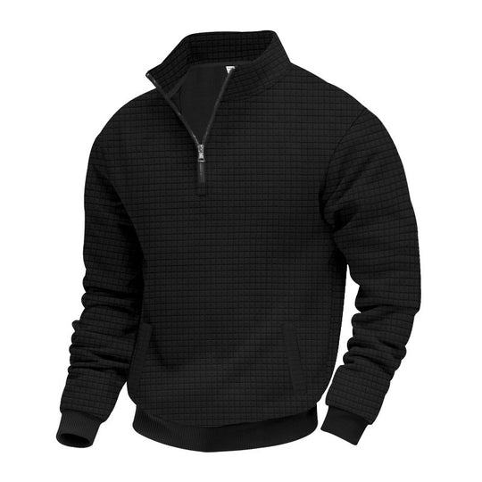 Herren nan gesteppter Halbzip-Sweater mit quadratischer Waffelstruktur und Kängurutasche R&B