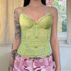 Damen Spitzen-Camisole mit wunderschöner Raffung und knopfartigen Akzenten R&B