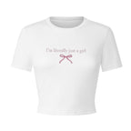 Damen Crop-T-Shirt mit kreativem Schriftzug und Schleifendetail R&B