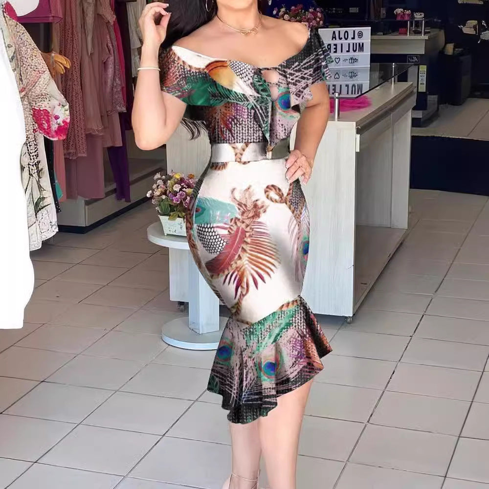 Damen Glitzerndes Midi-Kleid mit Rüschen und Schlitz R&B