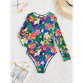 Damen Einteiler Badeanzug mit langem Arm und floralem Design R&B