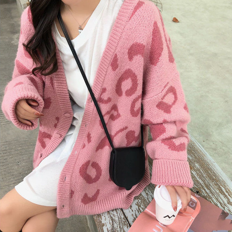 Damen gemütliche Strickjacke mit einzigartigem Leopardenmuster R&B