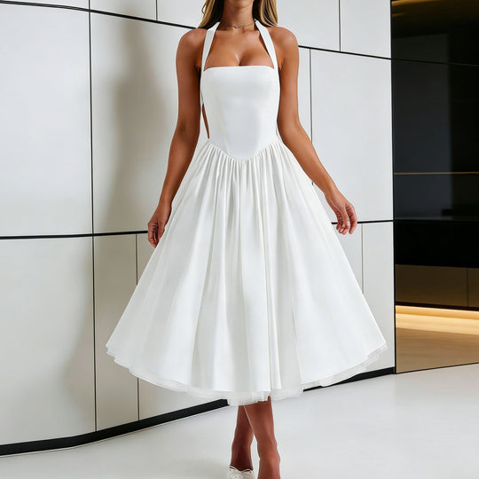 Damen Elegantes A-Linien Cocktailkleid mit schulterfreier Halterung und weichem Baumwollstoff R&B