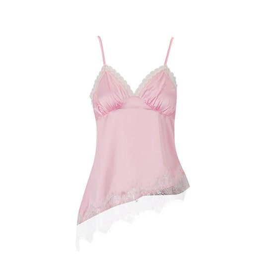 Damen Spitzen-Satin-Top mit asymmetrischem Schnitt und verstellbaren Trägern R&B
