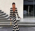 Damen Strick-Maxi-Kleid mit Zickzackmuster und dezenten Cut-Outs R&B